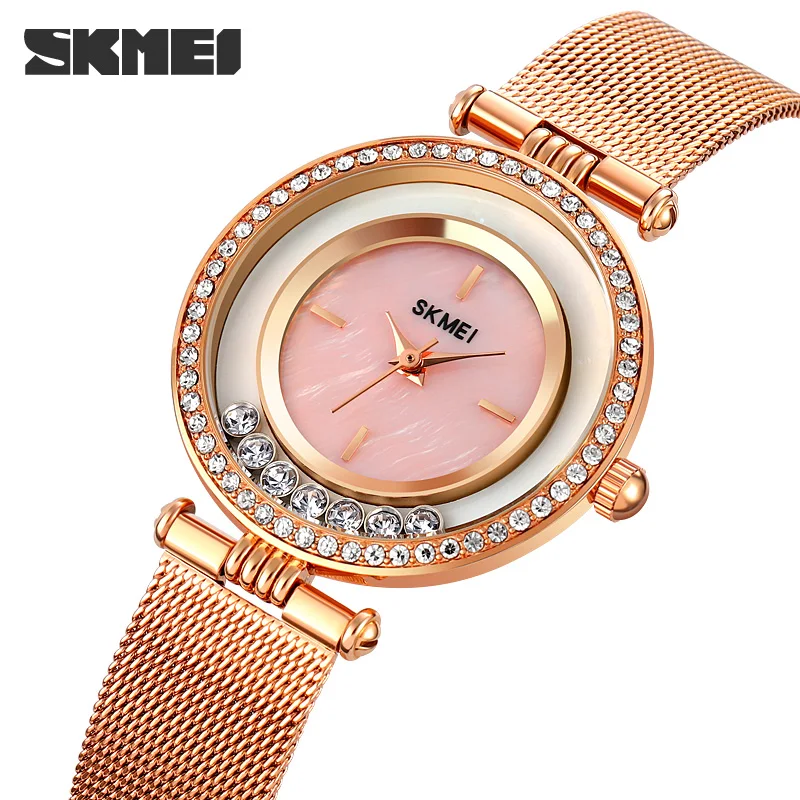 

Часы SKMEI женские кварцевые с браслетом, роскошные повседневные наручные, с розовым циферблатом