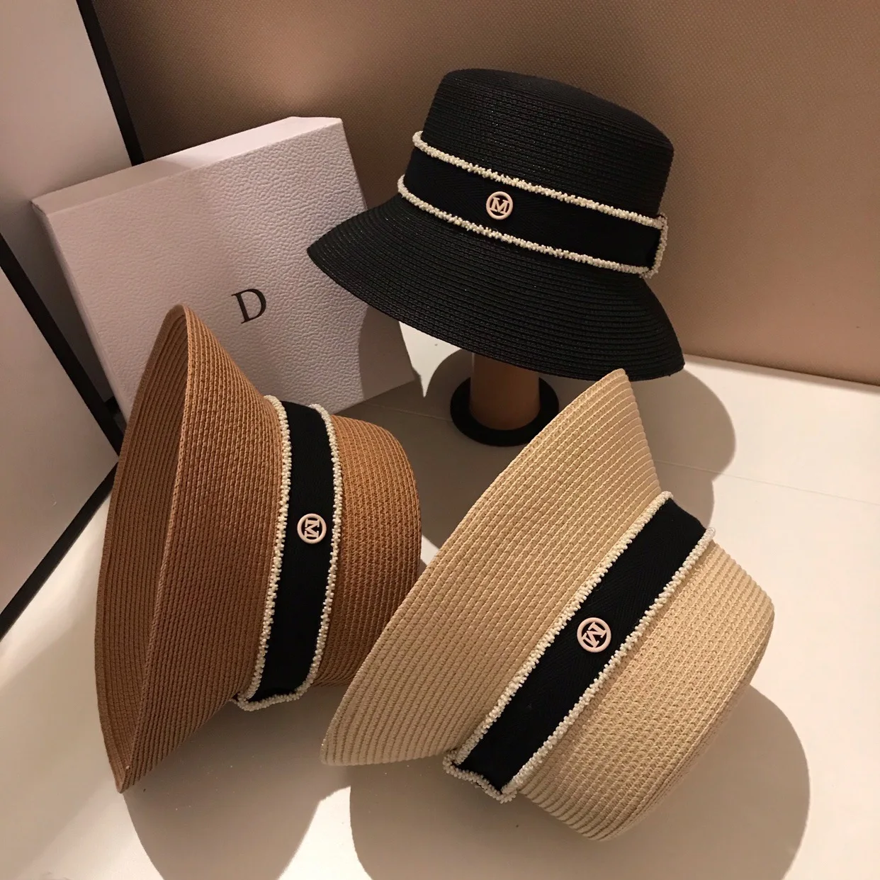 Шляпа женская Соломенная Солнцезащитная с буквами м Панама широкими полями