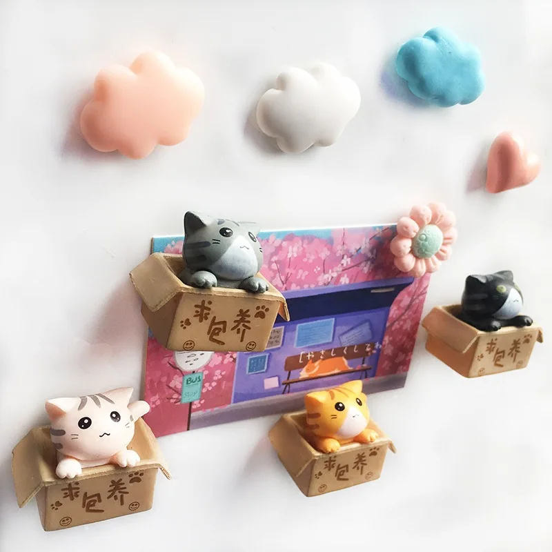 

Super Cute Refrigerator Three-dimensional Carton Cat Magnet Little White Black Cat Home Decoration Kitchen Decore