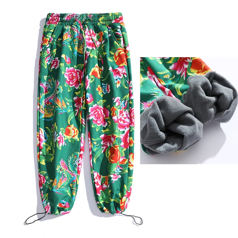 Men's Winter Cotton Padded Jacket Ethnic Style Cotton Jacket Inner Fleece Pants Chinese Style Northeast Blossom Cloth
