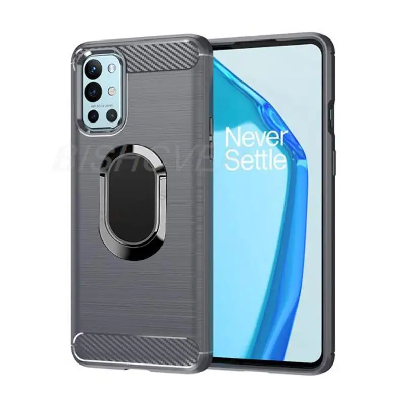 for oneplus 9 pro 9pro brushed carbon fiber soft silicone phone case for oneplus 9 pro magnetic ring stand cover free global shipping