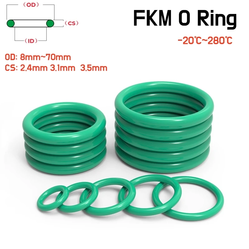 

Зелёные уплотнительные кольца FKM 2.4/3.1/3.5 мм 8-70 мм