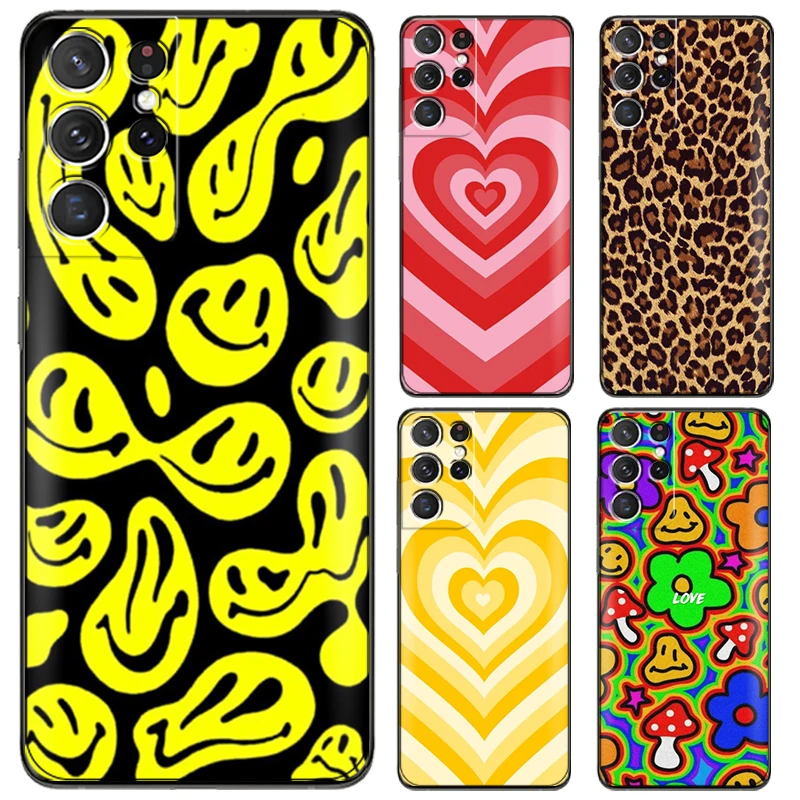 

Love Smiley Leopard Print For Samsung Galaxy S22 Ultra S21 S20 FE Plus Ultra 5G S10 Lite S10E Plus 5G Phone Case Back Black TPU