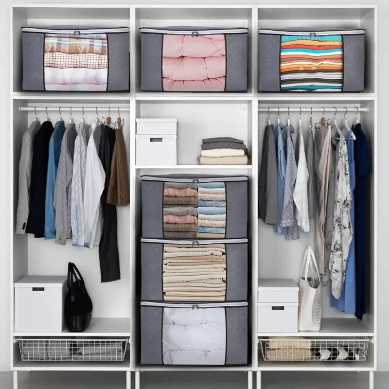 “4 Pack Luxurious, Large Capacity Storage Bags – Perfect Organizers for Comforters, Bedding, Blankets and Clothing.”