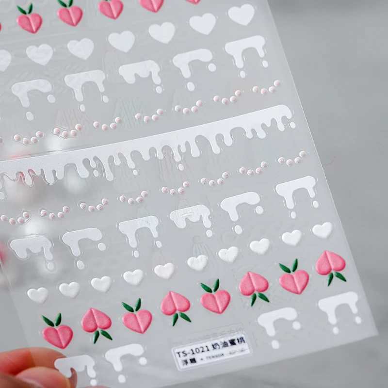 

1Pcs Cream Pink Peaches 5D Soft Reliefs Self Adhesive Nail Art Stickers Cute 3D Nail Decorations Decals Wholesale Dropshipping
