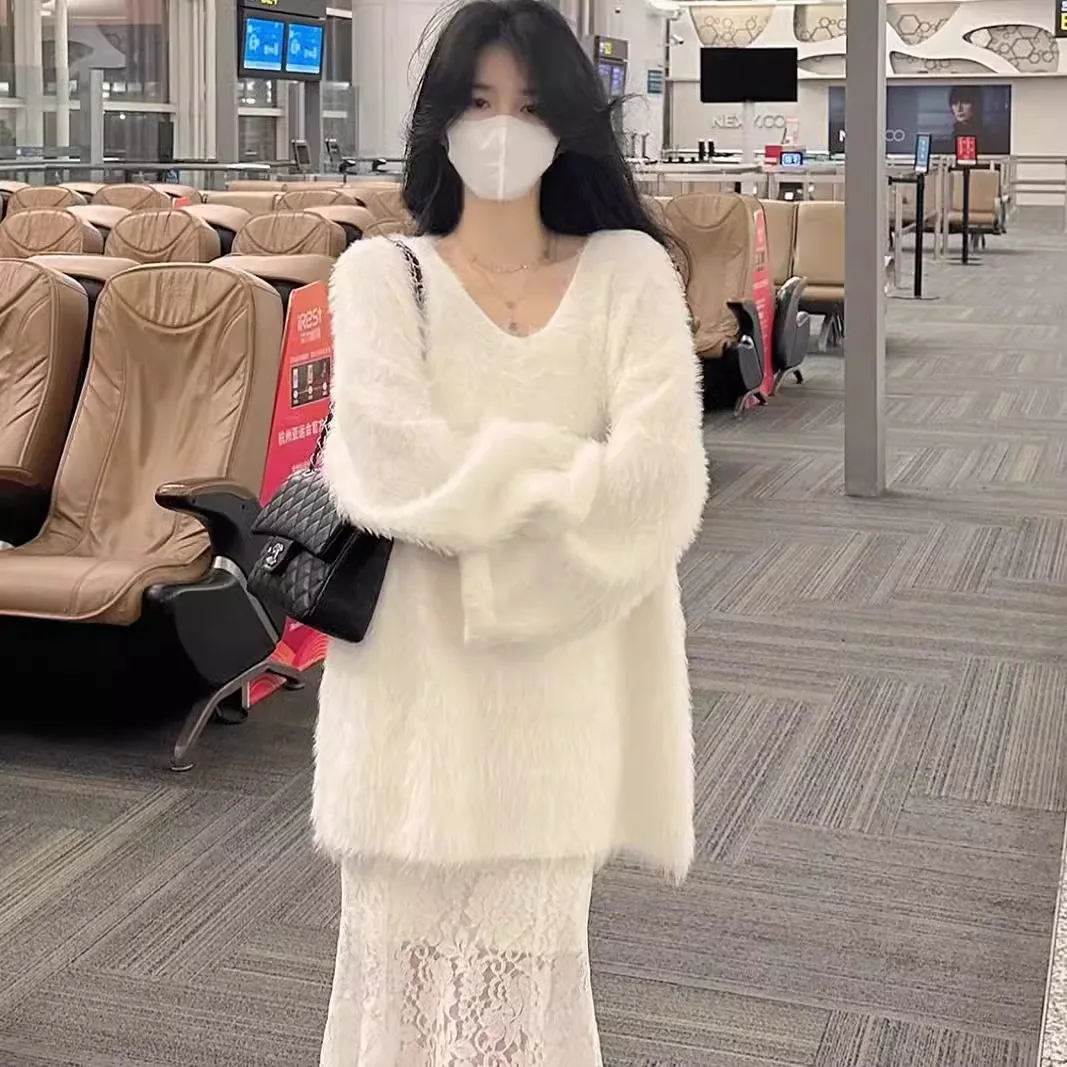 Осенне-зимний высококачественный фиолетовый бархатный свитер из искусственной