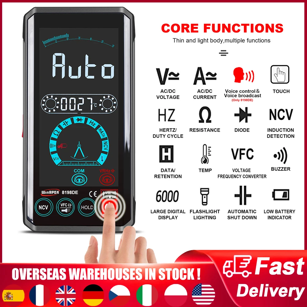 

WinAPEX Digital Multimeter 4.4 Inch Touch Screen Intelligent Voice Control TRMS Voltage AC/DC NCV VFC Multi-function Multimeter