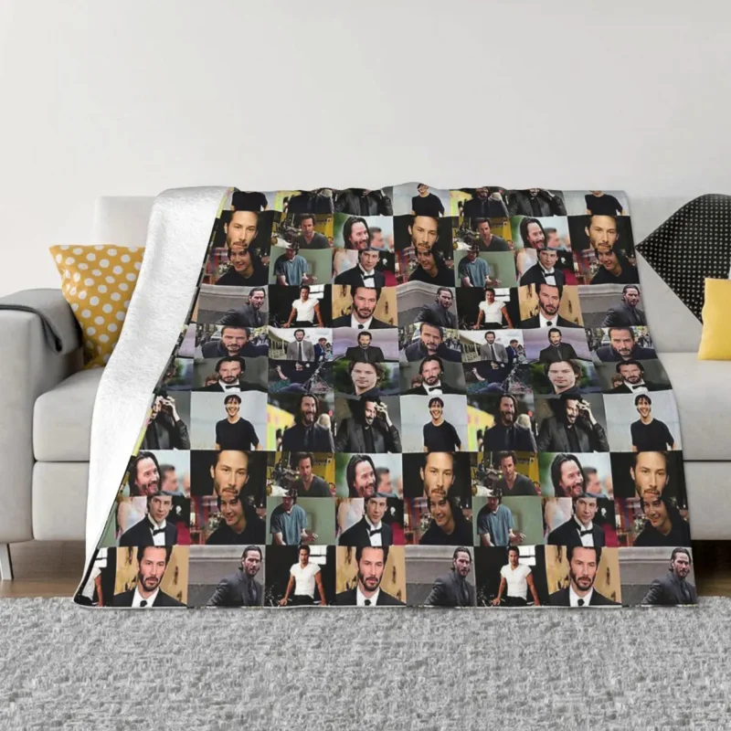 

Meme Keanu Reeves Collage Portable Warm Throw Blankets for Bedding Travel