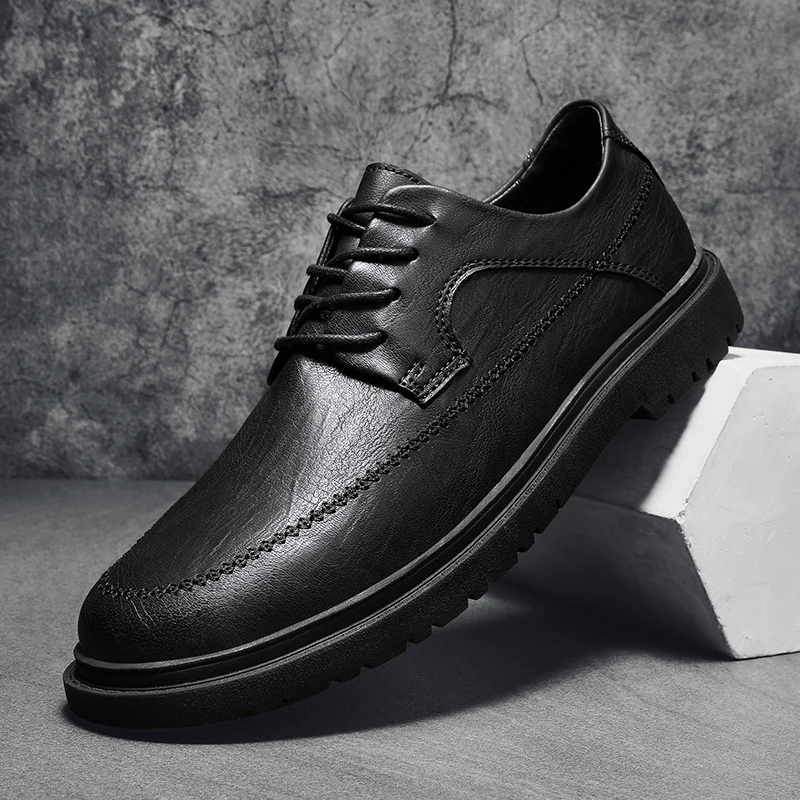 

Men Fashion shoes Leather Casual Shoes lace up Mens Black Sneakers Flats Breathable Leisure Walking Men Moccasins Men Shoes