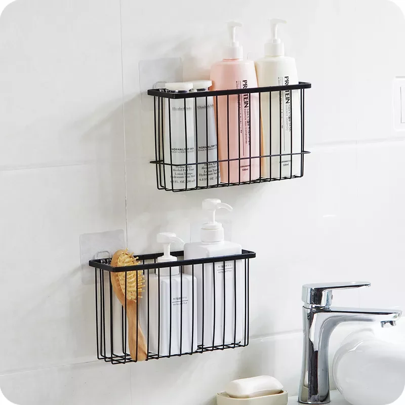 

2022Japanese Wrought Iron Wall-mounted Storage Basket Bathroom Storage Basket Free Punch Hanging Drain Basket Kitchen Holder