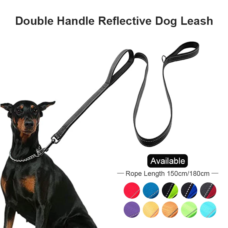 

2022 New Pet Leash Nylon Braided Reflective Double Handle Dog Walking Rope Explosion-proof Leashes Pet Supplies 150/180CM