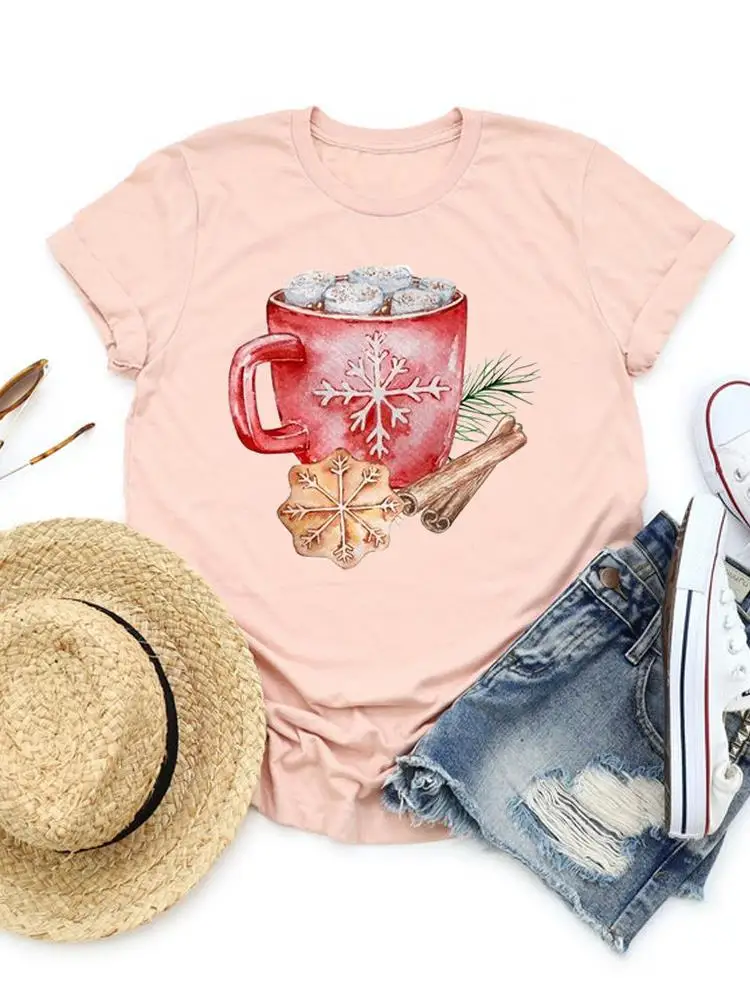 

Футболка с принтом, модная женская одежда с рисунком рождественских снежинок, трендовая одежда с рисунком на новый год, футболка, топ