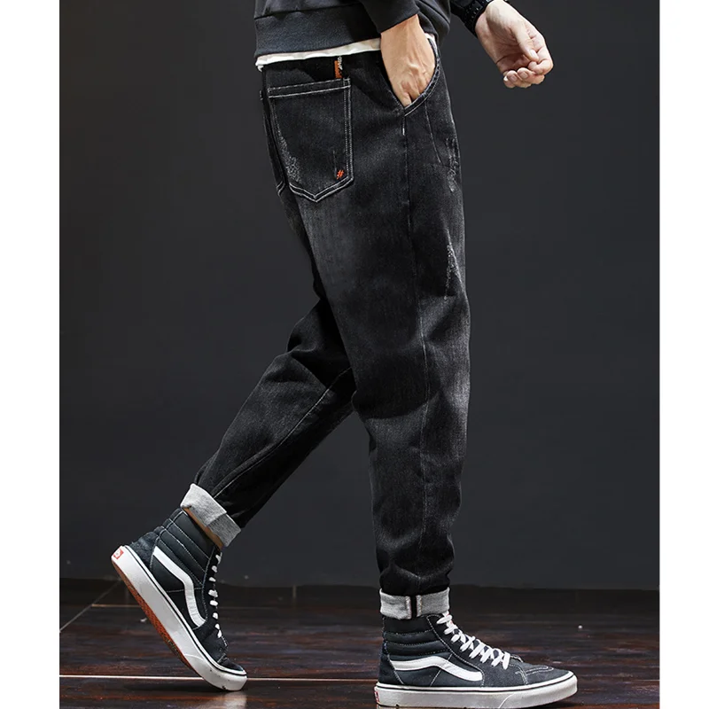 Men Clothing Autumn and Winter New Straight Loose Cylinder Jeans Vintage Elastic Force Comfortable Black Harun Trousers Women