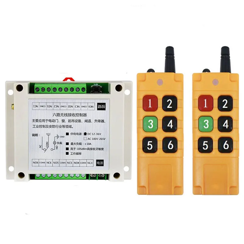 

2000m DC 12V 24V 36V 6 CH RF Wireless Remote Control Switch System 6CH 10A Relay Receiver +6 Button Transmitter