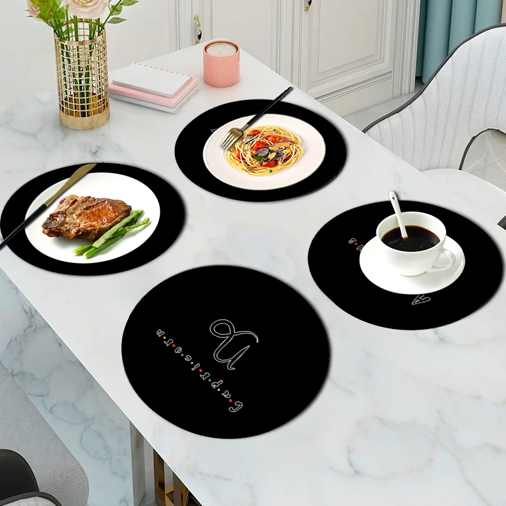 

22*22cm Round PU Heat Insulation Pad Coasters Waterproof Non-slip Table Placemat Leather Constellation Print Kitchen Accessories