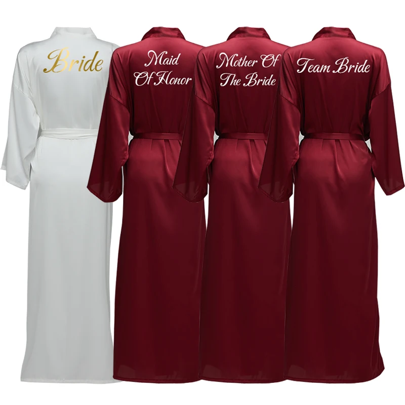 

New Bridesmaid Robes Bride Robe Satin Chiffon Robes Women Wedding Long Robe Bathrobe Burgundy White Robe Satin Robe