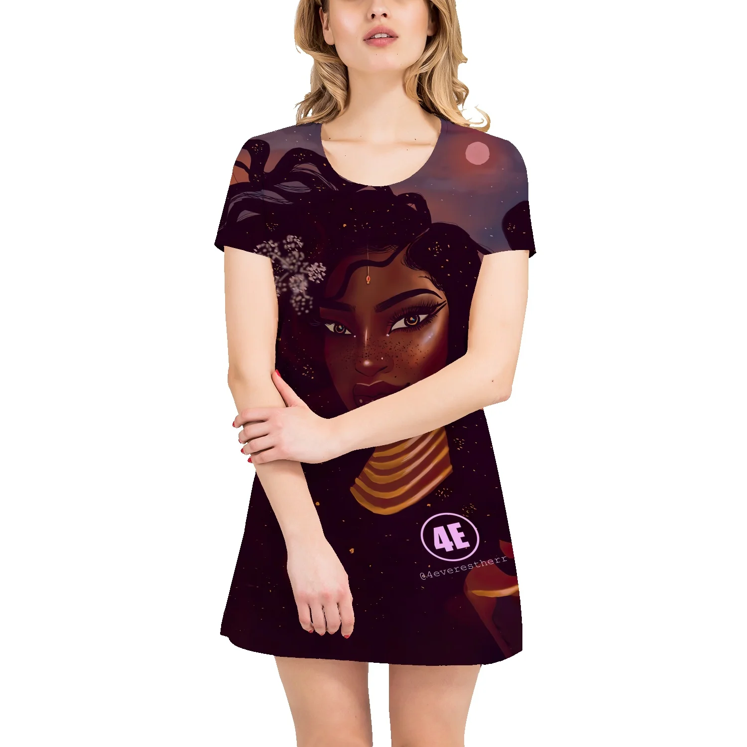 

Женская хлопковая футболка с коротким рукавом, свободная универсальная городская футболка с круглым вырезом и абстрактным портретом, юбка ...