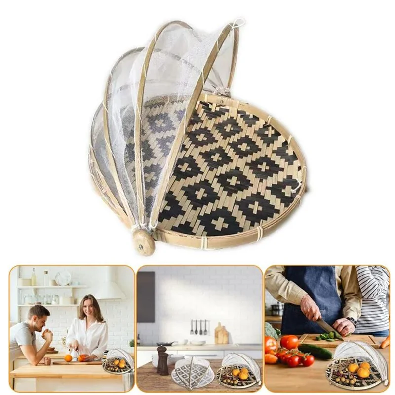 1Pcs Food Net Cover Storage Basket Hand Woven Tent Basket Tray Fruit Vegetable Bread Basket Outdoor Simple Picnic Mesh