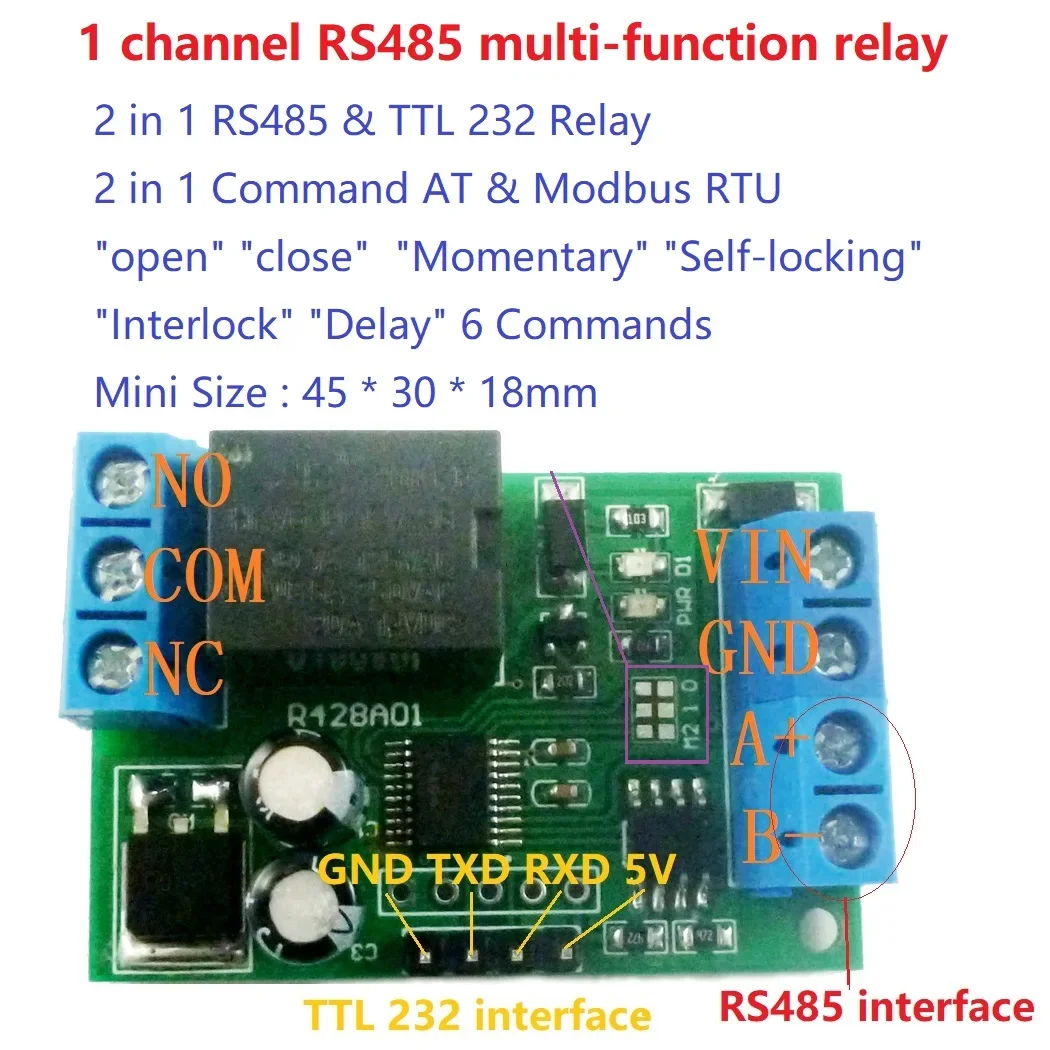 R428A01 2 в 1 RS485 RS232 TTL AT Modbus RTU Релейный переключатель Плата PC USB COM UART Последовательный