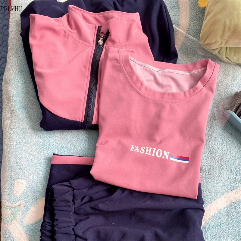 

Oversized Spring Jacket Outfits T-Shirt Assemble Pants Suit New Jogging Sweatsuit Casual Patchwork Tracksuit Women 3 Piece Sets