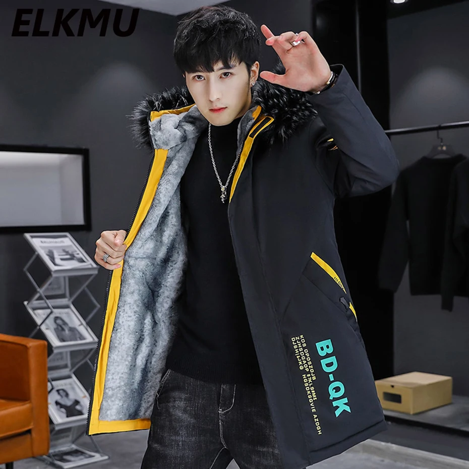 Winter Long Coats Fur Liner Hooded Jackets Korean Fashion Slim Parks Mid-length