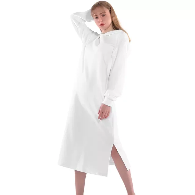 

y2k hoodies sudaderas sweatshirts Germinate Long Hoodie Dress Tunics Women Fleece Fashion Casual Bodycon White Cotton Split Hood