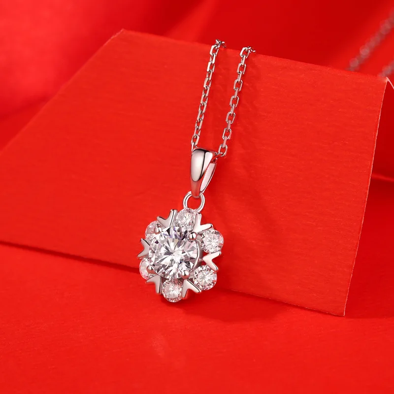 

100% One Carat S925 Silver Moissanite Diamond Necklace Romantic Snowflake Women's Pendant Chain And Lover's Proposal Birthday Pr