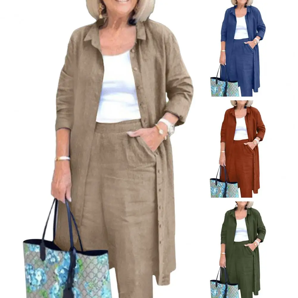 

Женский комплект из рубашки и брюк, стильный женский осенний комплект с лацканами, рубашка с длинным рукавом, пальто с эластичным поясом и широкими штанинами, наряд