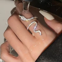fashion snake shaped opening ring for women adjustable animal rings rhinestone zircon ring punk hiphop girls party jewelry gifts