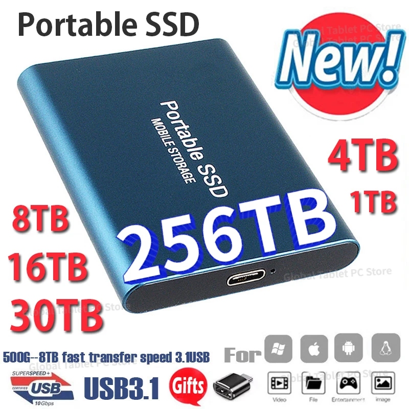 

Portable SSD Nvme M2 External Drives USB3.1 Typc-C 30TB 16TB 8TB 6TB 4TB 2TB 1TB 500GB Hard Disk for Laptops Electronics