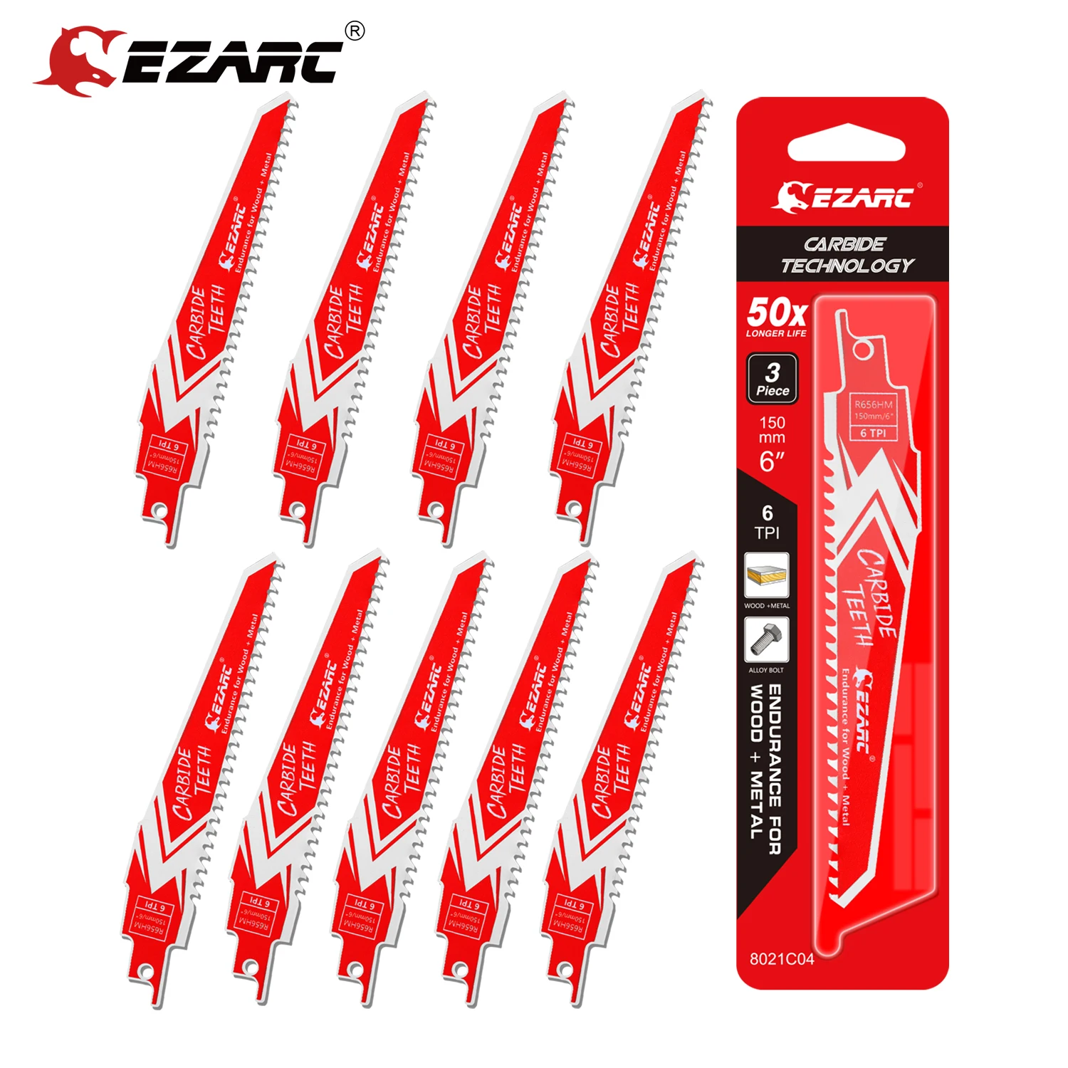 Сабельная пила EZARC из твердого сплава, 150 мм (6 дюймов), для твердых пород дерева и металла 6TPI, 3/6/9 шт., R656HM