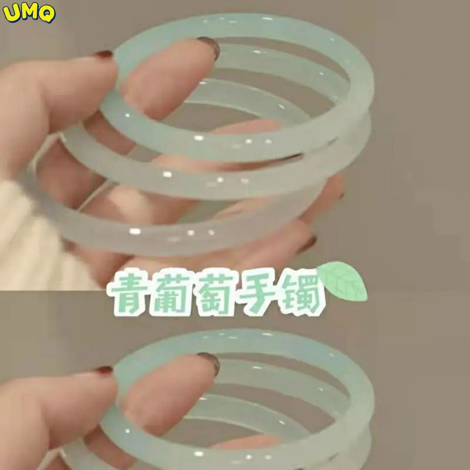 

Green Grape Glass Imitation Jade Jingle Bell Bracelet Thin Bracelet Green Jacquard Hanfu Accessories Girl Girlfriends Thin