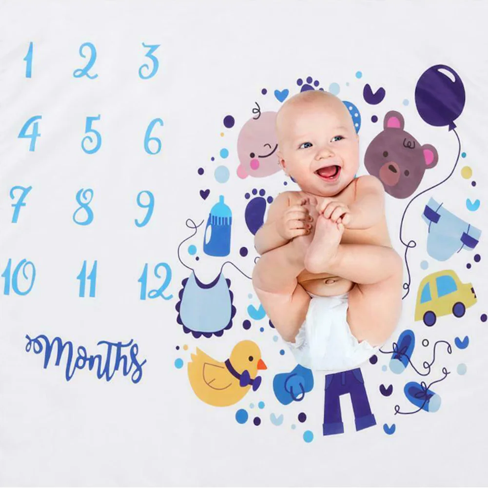 

Baby Fashion Polyester Calender Photography Blanket Newborn Monthly Milestone Props Cute Backdrop Cloth Cartoon Soft Photo Grops