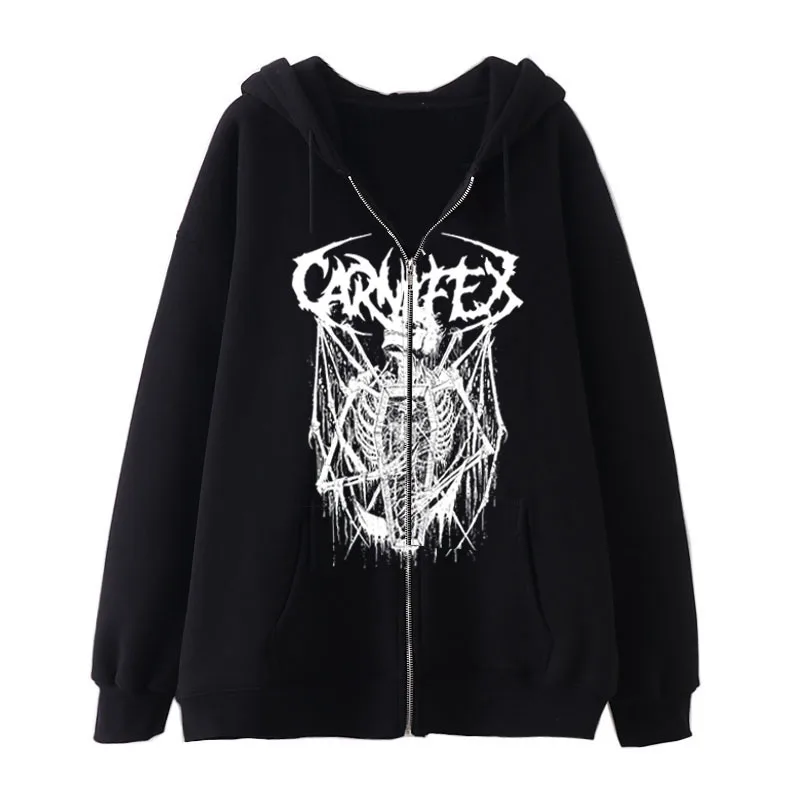 Свитшот Y2K в стиле панк/готика со скелетом уличная одежда оверсайз кардиган