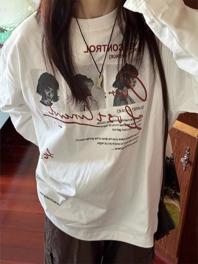 HOUZHOU винтажные графические женские белые футболки повседневные большие Топы с