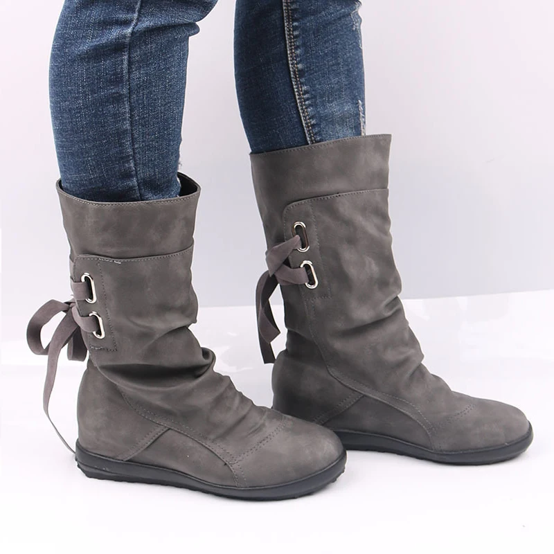 

Женские зимние ботинки на шнуровке, с круглым носком