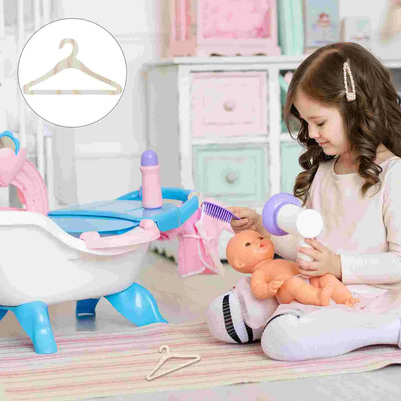 

10 Pcs Hanger Clothes Wooden Dolls Rack Clothing Mini Coat Hangers Child Dress