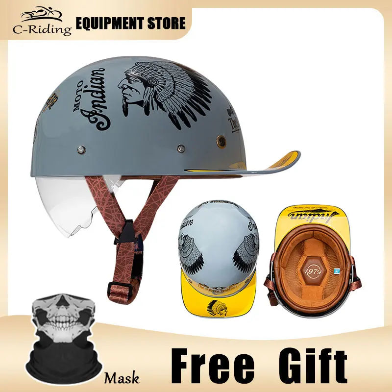 Бейсболка мотоциклетная в стиле ретро шлем с солнцезащитным козырьком и линзами