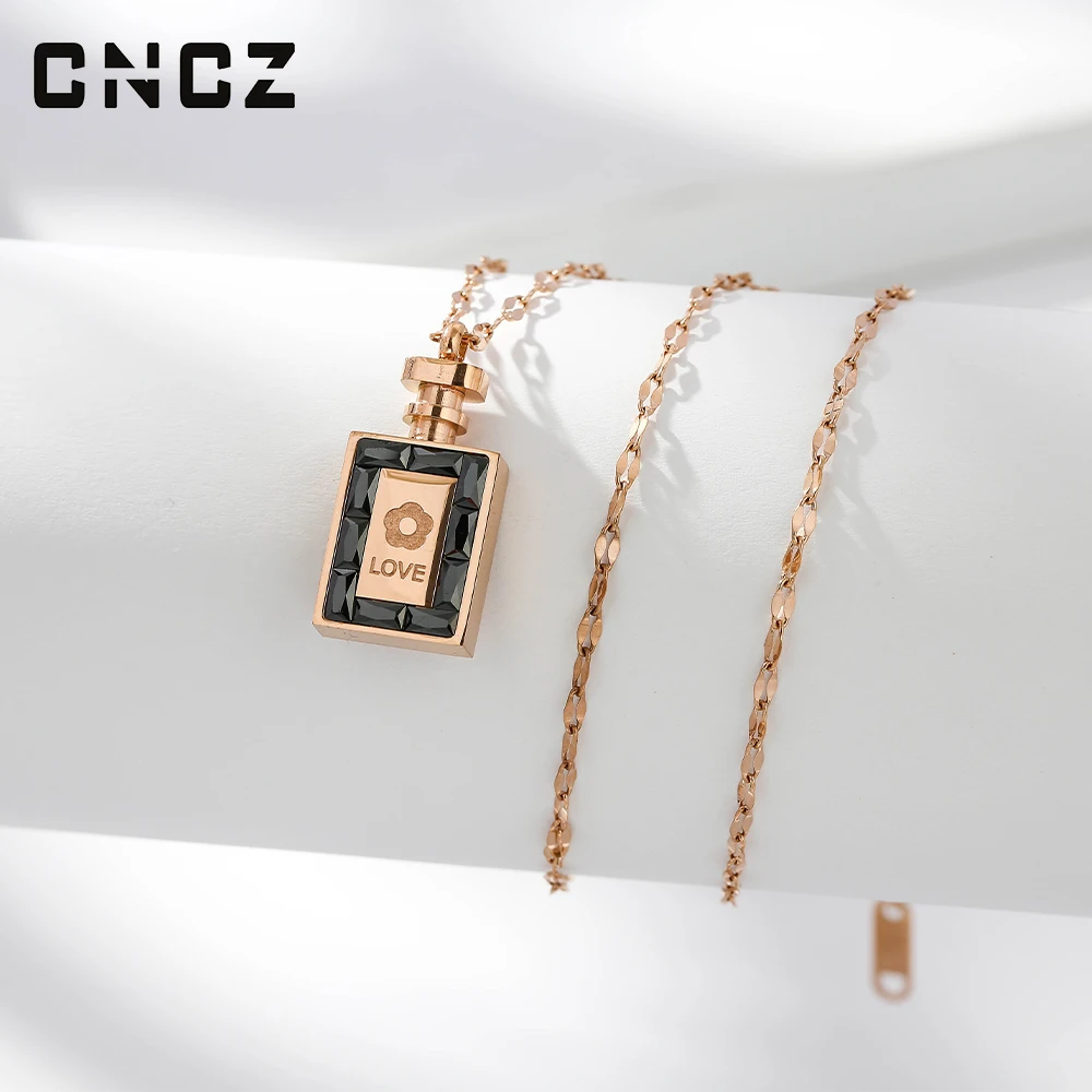 Women Accessories Love Lucky Perfume Bottle Pendant Necklace OL Style Fashion Stainless Steel Copper Long Chain Necklace Jewelry