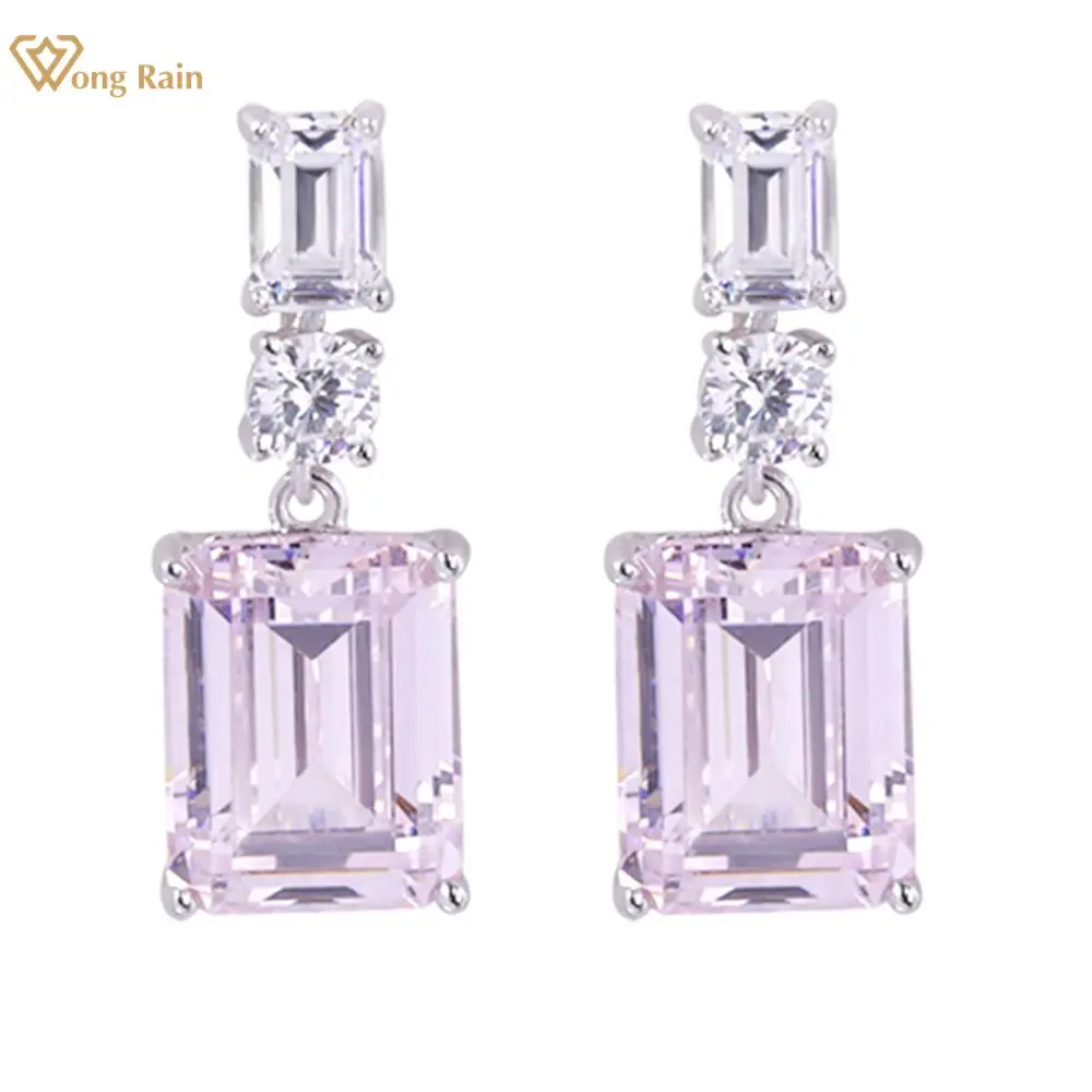 Wong Rain 925 Sterling Silver Emerald Cut Lab Sapphire Gemstone High Carbon Diamonds Drop Dangle Earrings Fine Jewelry Wholesale