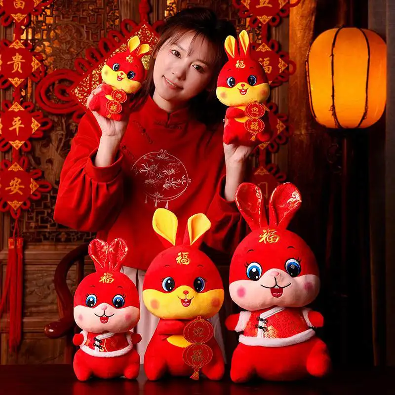 

2023 Chinese Zodiac Fortuna Lantern Rabbit New Year Tang Suit Bunny Home Decor Stuffed Toy Plush Doll Special Xmas Gift For Kids