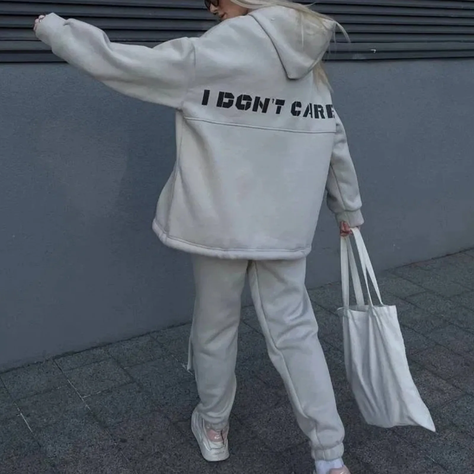 Женский Осенний Повседневный Спортивный костюм Свободный пуловер с надписью