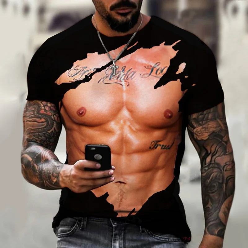 

Muscle Men's T-Shirt 3d Printed O-Neck Shirts Casual Male Summer Clothing Man Everyday Short Sleeve Tops Oversized Tshirts 6xl