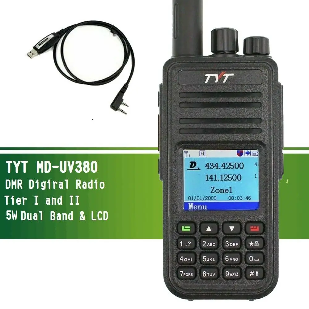 TYT MD-UV380 DMR Digital/Analog Two Way Radio Dual Band Dual Time Slot, Work with Hotspot, Amateur Ham Radio