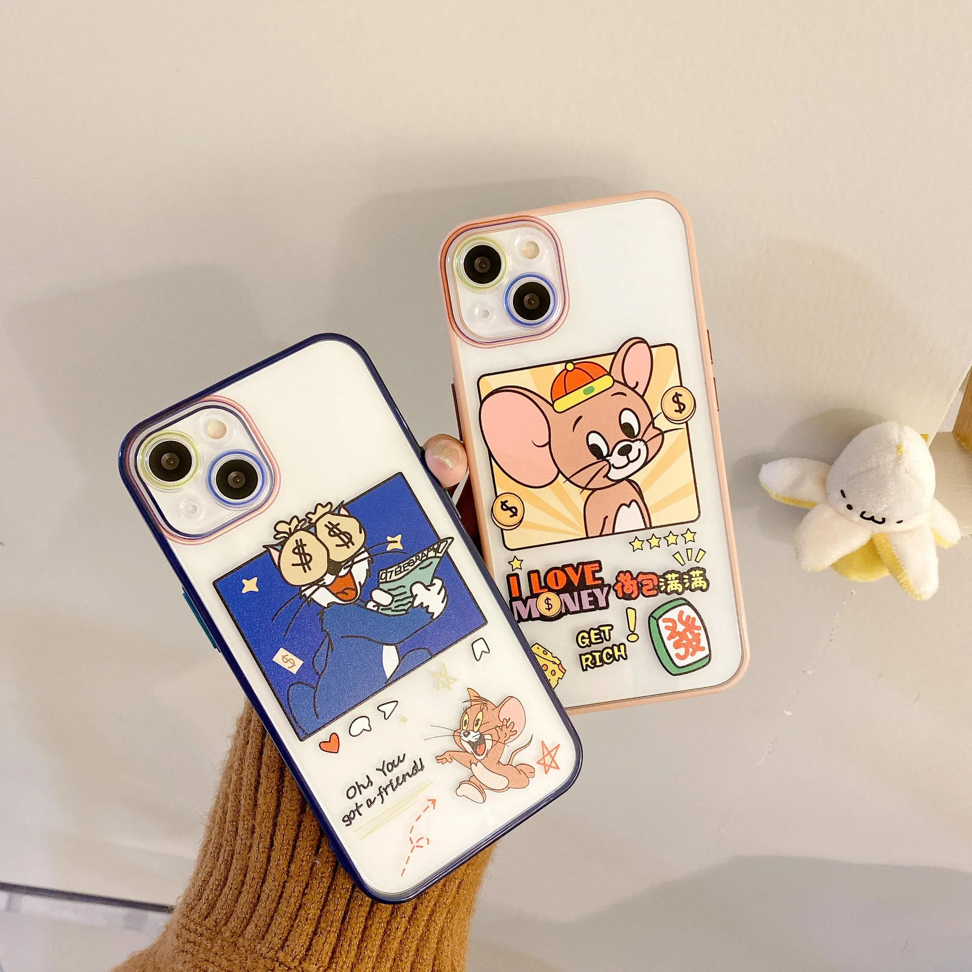 

Cartoon Cat and Mouse Silicone Anti Falling Transparent Soft Shell on For IPhone 11 12 13 Pro Max Mini X XR 7 8 Plus SE Cover