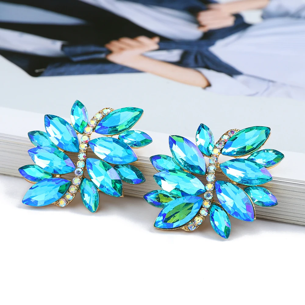 

Bohemian Big Stud Earrings Fashion Colorful Crystal Leaves Geometric Trend Luxury Festival Unique Jewelry Accessories For Women