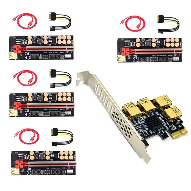 

PCIE 1X To 4 Pci-Express Adapter+VER016 Pro Riser Card USB3.0 To PCI-E 1X To 16X Graphics Card Extension Cable For Miner