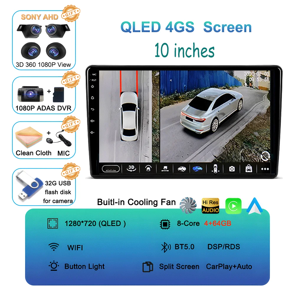 10-дюймовый Android 15 DTS 2000x1200 QLED экран «все в одном», универсальный автостерео GPS для Volkswagen Nissan Hyundai Kia Toyota Honda BT