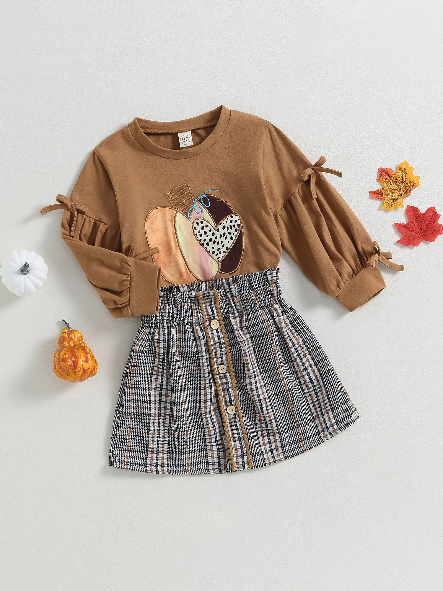 

Halloween Costume for Toddler Girls Pumpkin Print Sweatshirt and Elastic Waist Skirt 2-Piece Set - Adorable Fall Outfit for