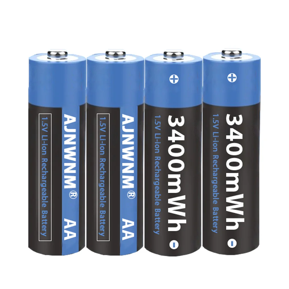 

100% capacity AA Battery 1.5V Li-ion AA Rechargeable Batteries 3400MWH 2A aa flashlight battery with AAA/AA Battery Holder